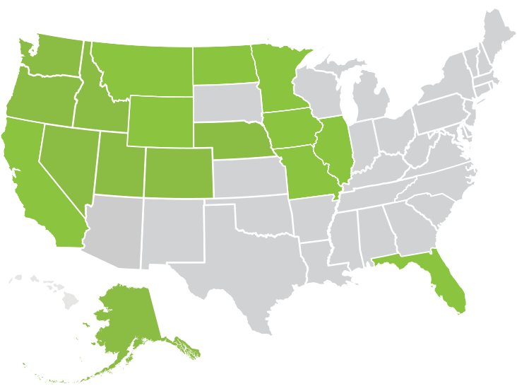 Map of U.S. States Infinity Rehab is in